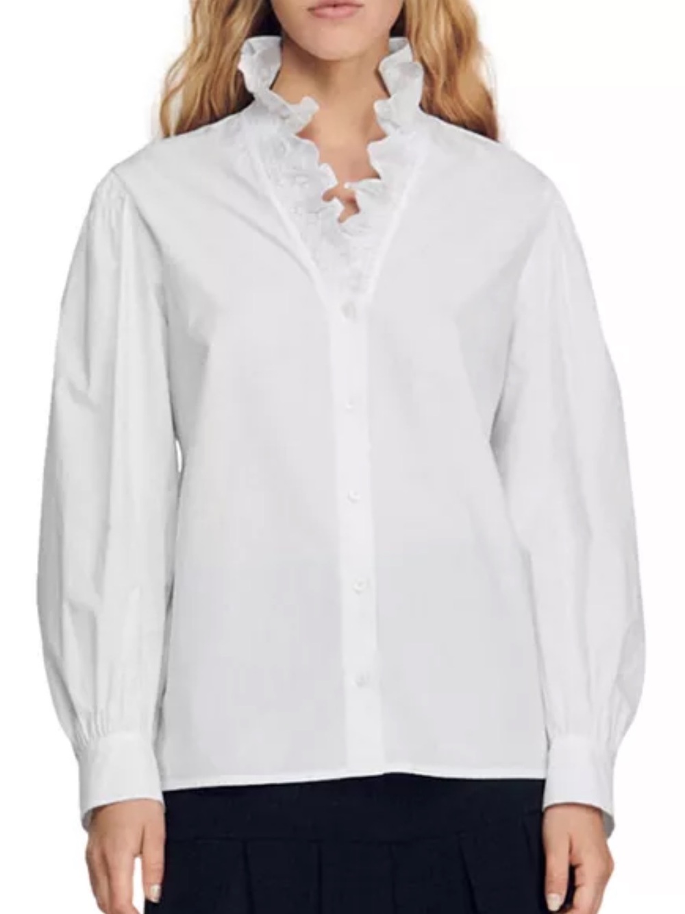 Sandro Lisandra Organic Cotton Ruffled Blouse - Picture 2 of 9